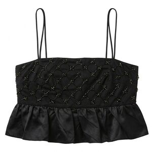 Anthropologie Black Beaded Spaghetti Strap Peplum Top